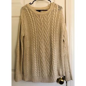 Oversized Cream & Orange Fleck Cableknit Sweater